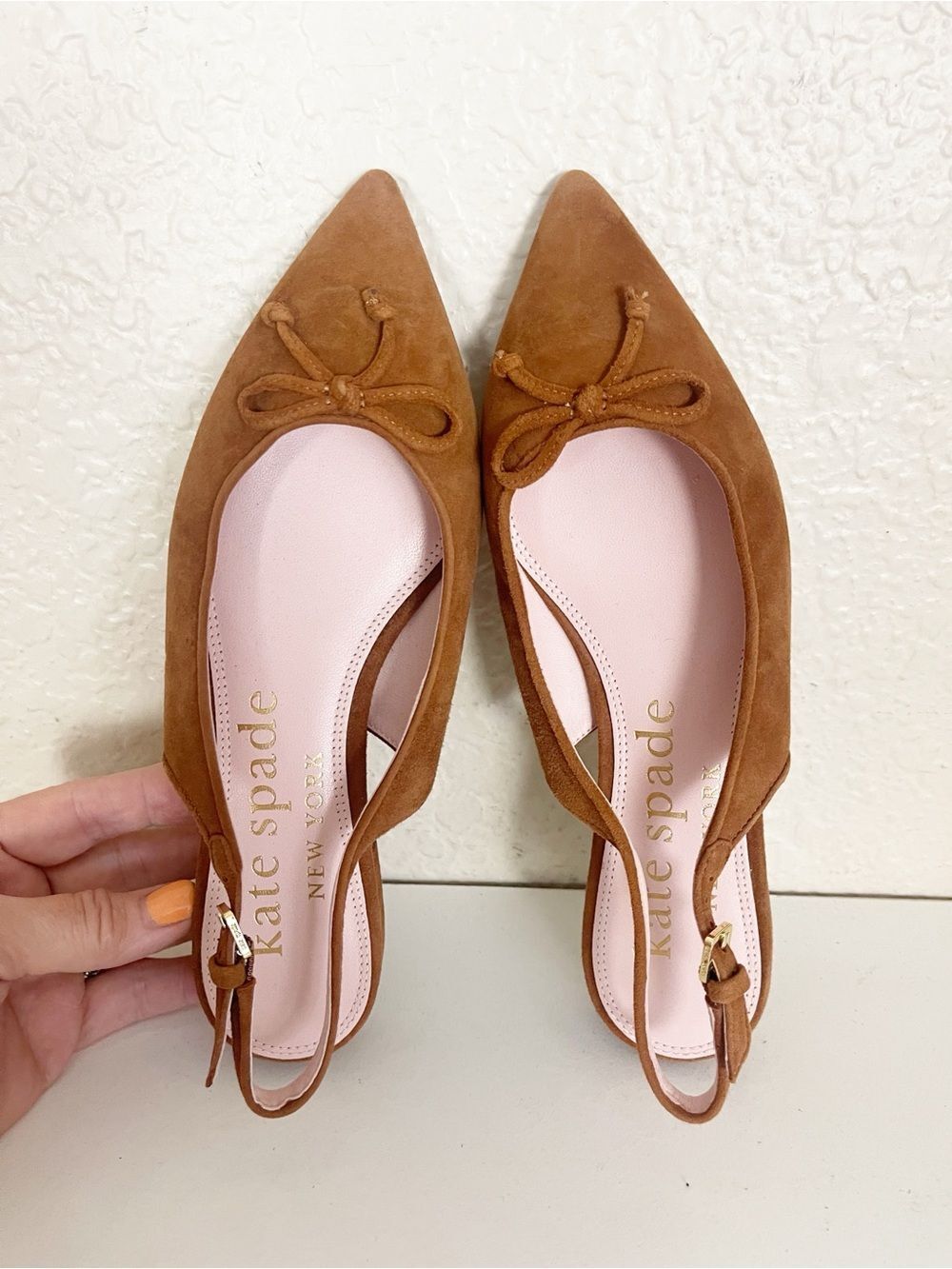 kate spade Tan Suede Pointed Slingback Flats with Bow - Picture 11 of 11